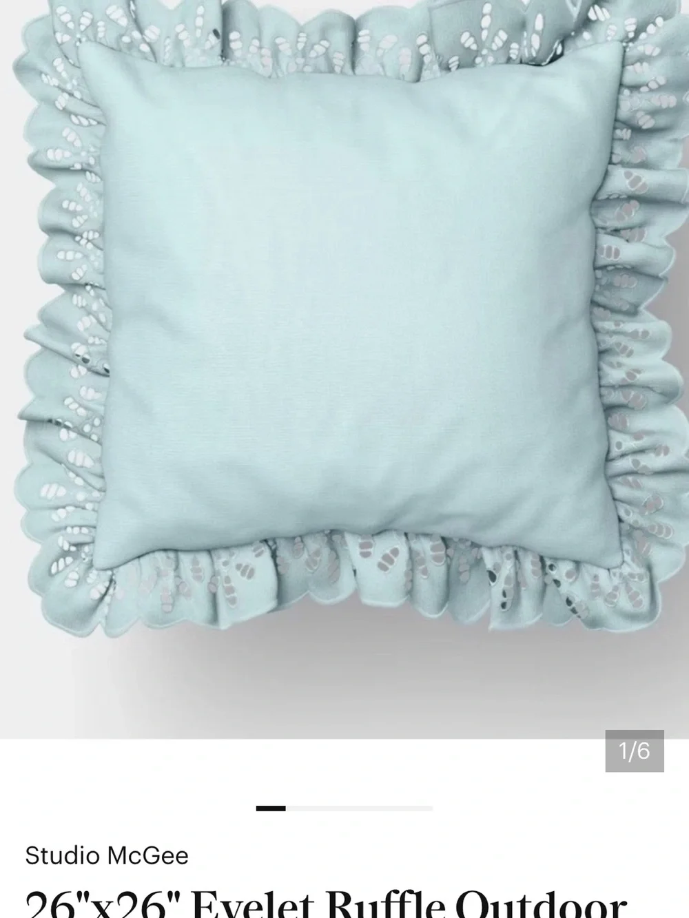 26” x  26” Eyelet Ruffle Outdoor Pillow Blue. Threshold W/ Studio McGee